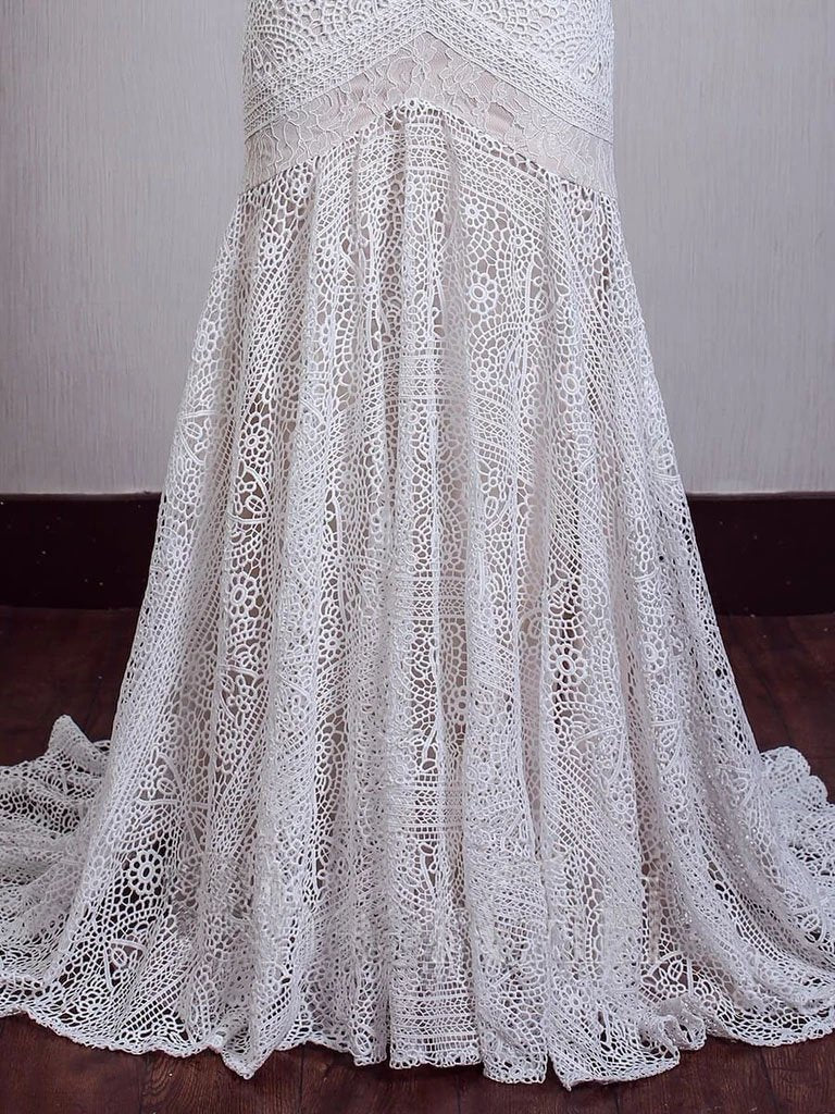 Unique Mermaid Off The Shoulder Ivory Lace Beach Wedding Dresses Bridal Gowns