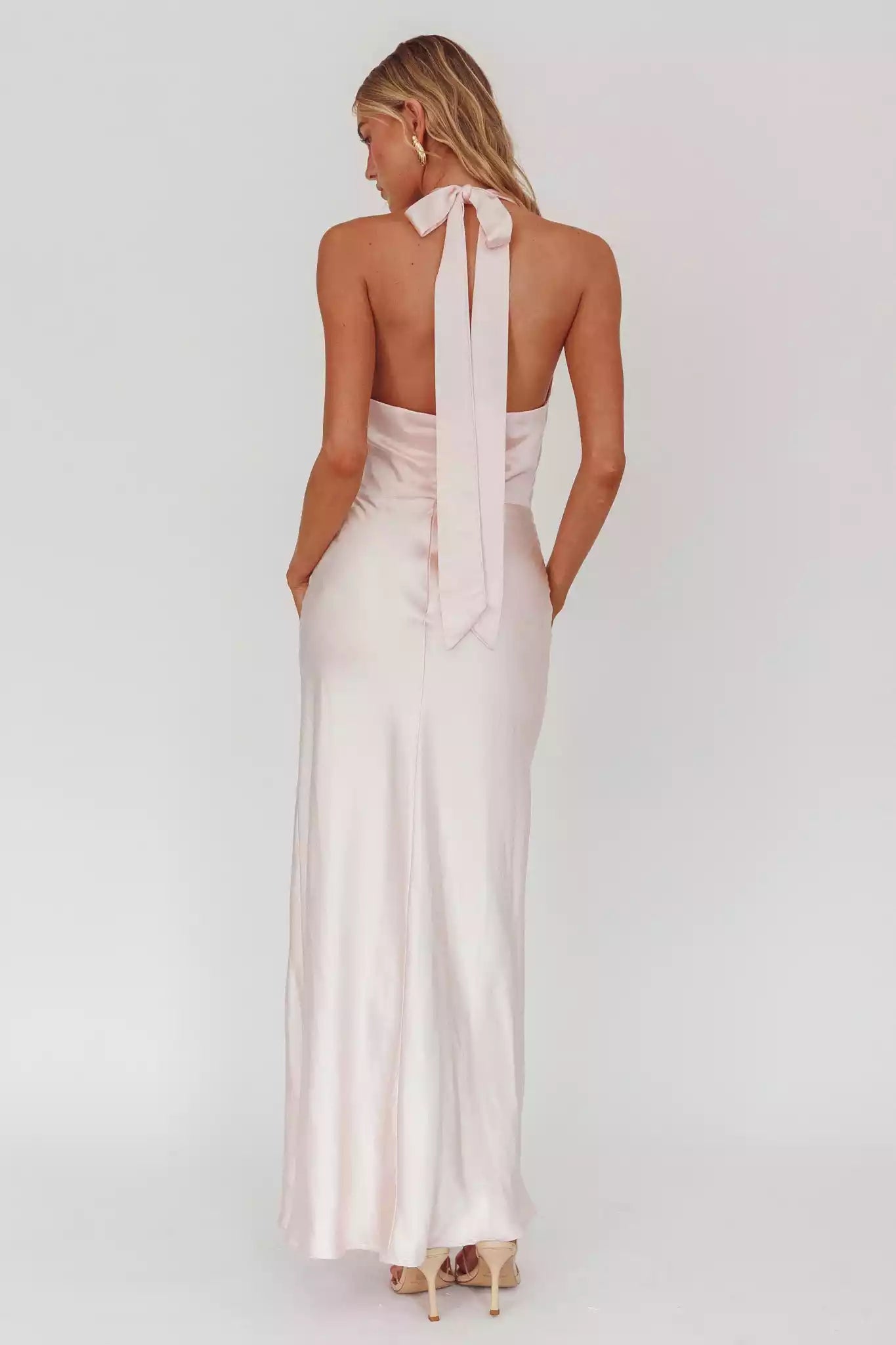 Unique backless side slit satin scarf collar with zipper at the back Prom Dresses