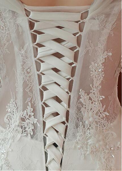 Dingji WeddingjiDress V Neck Mermaid Wedding Dresses Tulle With Lace Appliques Sweep Train