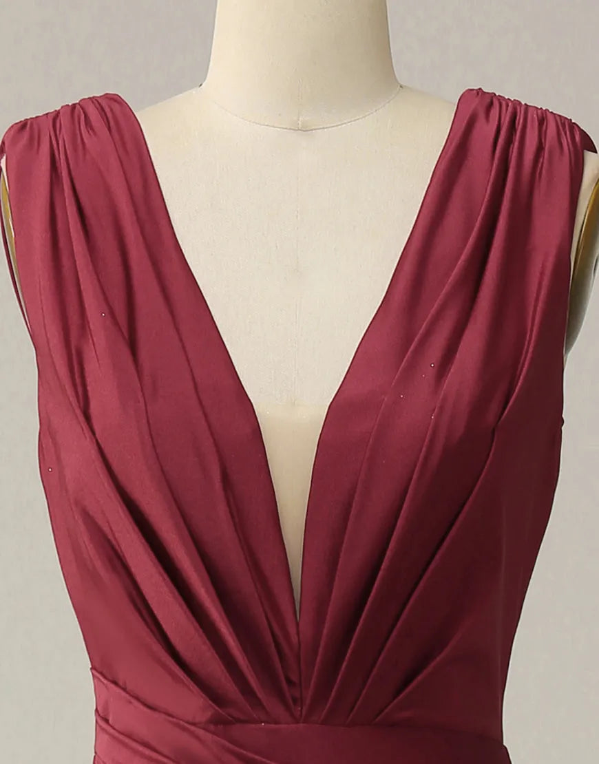 Mermaid V-Neck Long Glitter Prom Dress With Pleating