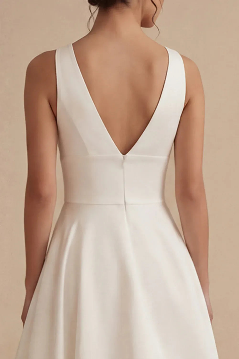 Vintage V-Neck Sleeveless Satin High-Low Wedding Sleeveless Dress