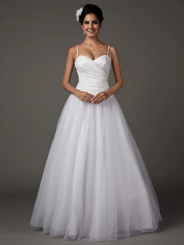 DingjiA-Line Wedding Dresses Sweetheart Neckline Spaghetti Strap Floor Length Taffeta Tulle Sleeveless
