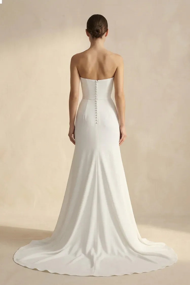 Vintage Fashion Strapless Sweetheart Neck Crepe Mermaid Floor-Length Wedding Dress with Slit