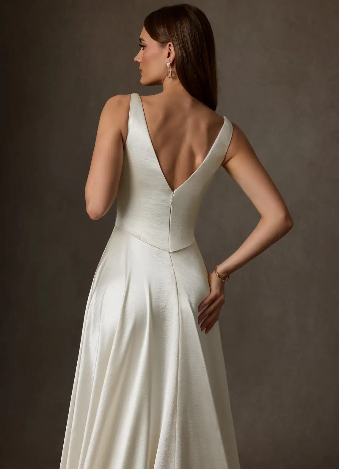 Voluminous ball gown skirt with dramatic train Square Neck Satin Ball Gown Wedding Dress with Corset Bodice