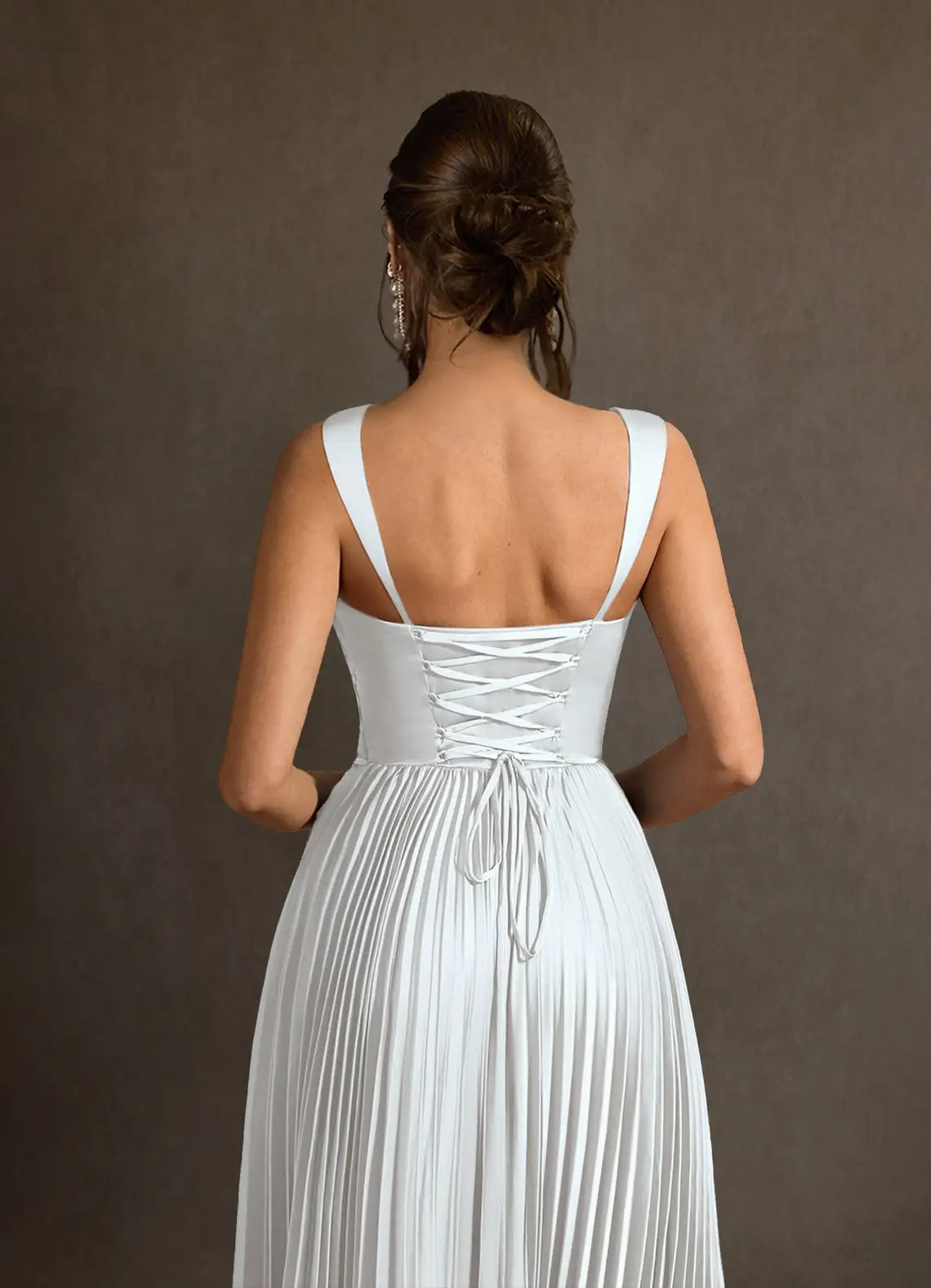 Voluminous pleated A-line skirt Square Neck Corset Pleated Chiffon A-Line Wedding Dress