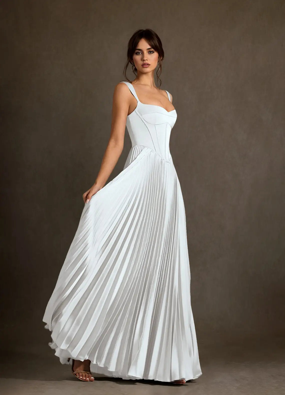 Voluminous pleated A-line skirt Square Neck Corset Pleated Chiffon A-Line Wedding Dress