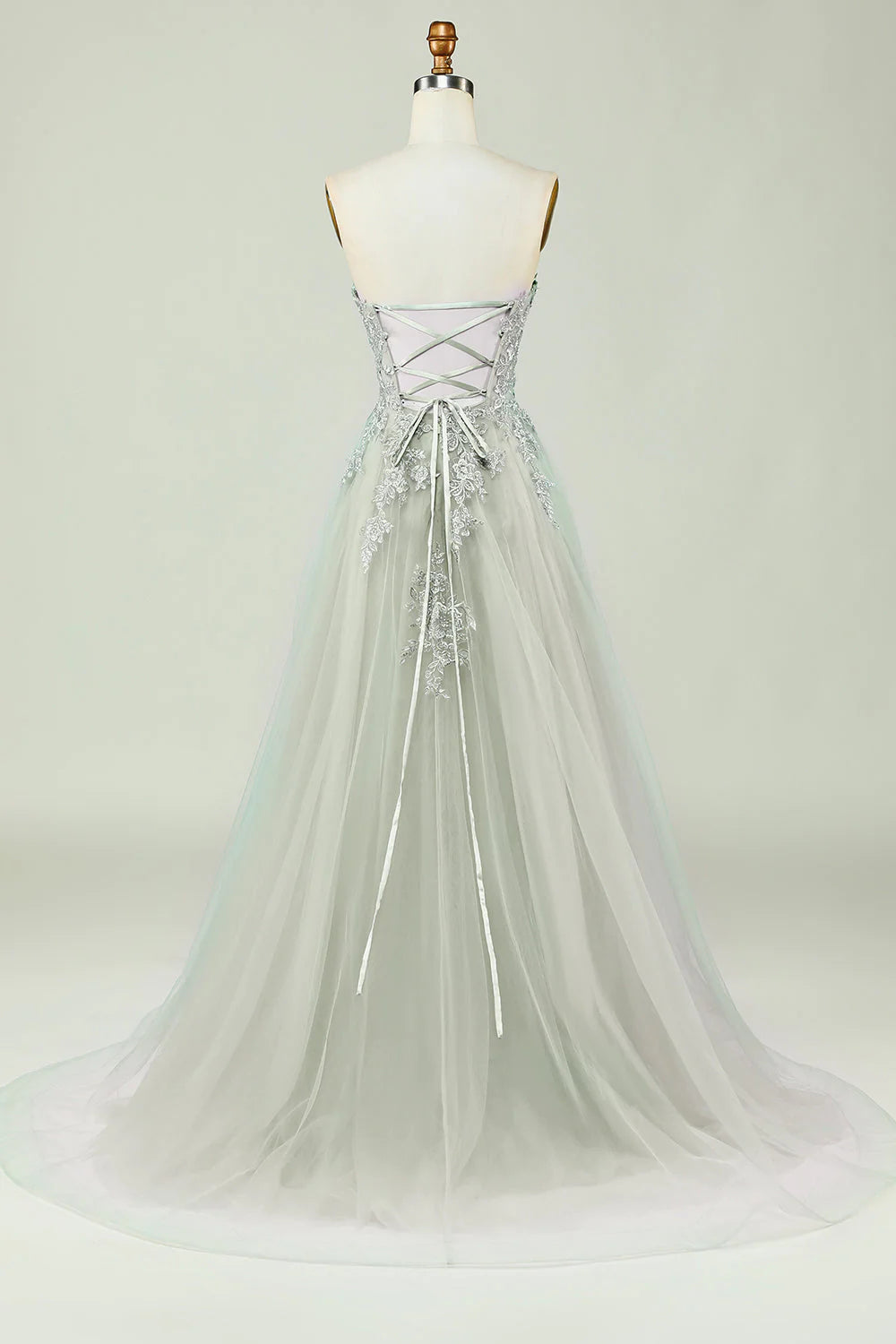 Sweetheart Beaded Light Green Long Prom Dress with Slit Front