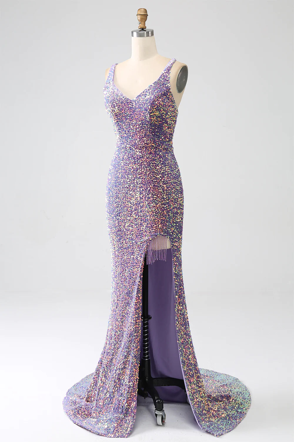 Sparkly Mermaid Light Purple Sequins Prom Dress with Slit