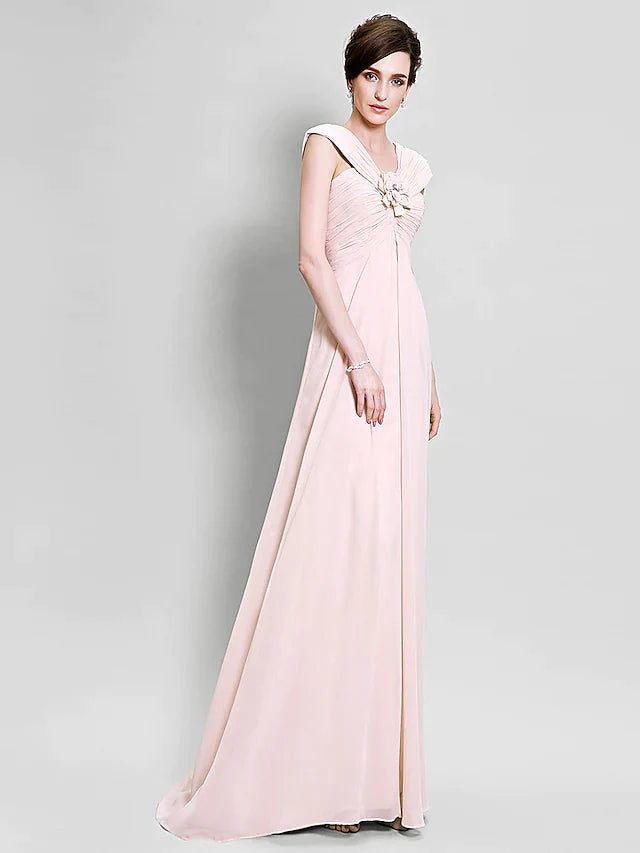 Mother of the Bride Dress Floral V Neck Floor Length Chiffon Sleeveless with Criss Cross Flower