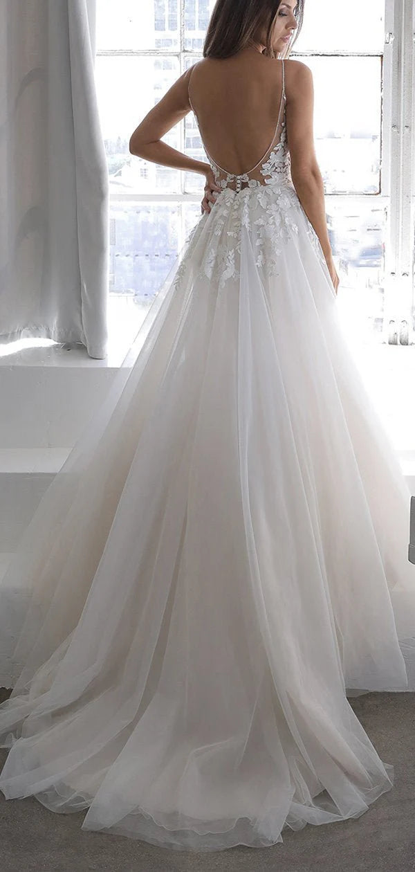 Dingji WeddingjiDress Awesome Wedding Dresses Backless With Appliques And Strapss Cheap Price Bride Dresses
