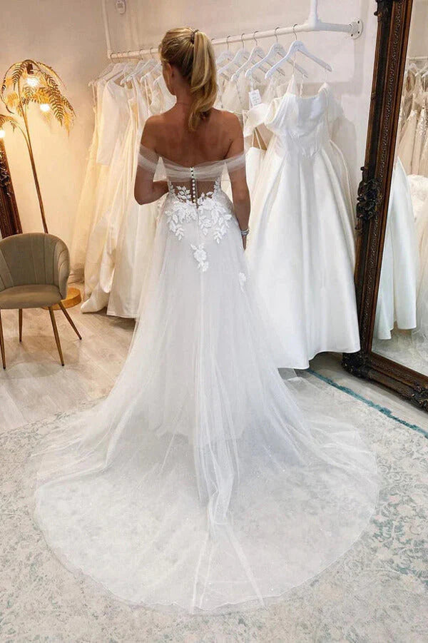 Tulle A-line Sweetheart Neck Wedding Dresses With Lace Appliques