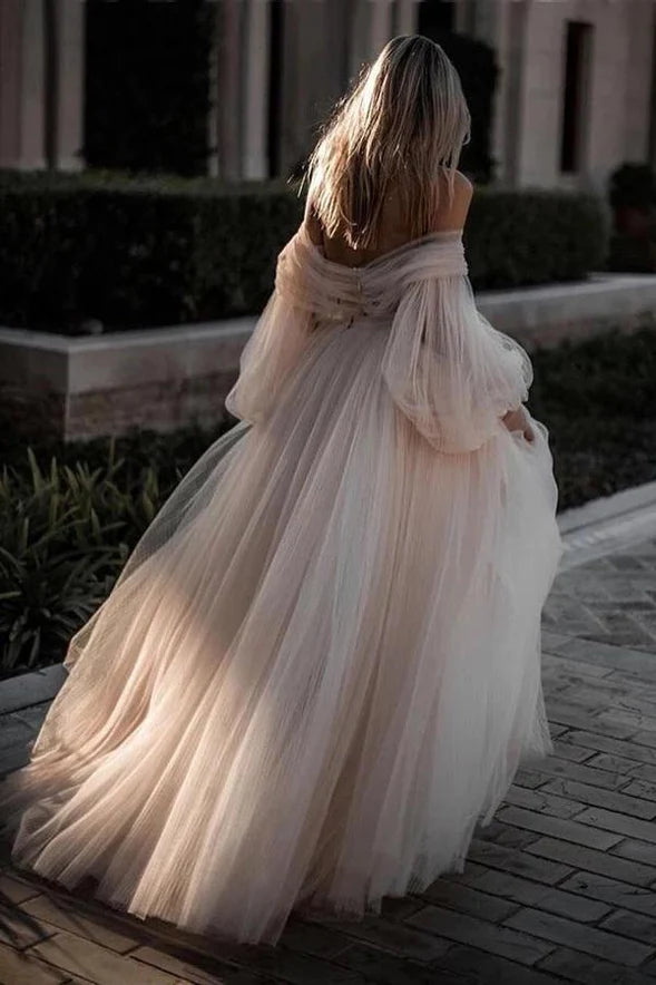 Romantic Backless Beach Wedding Dresses With Sleeves Bridal Dress