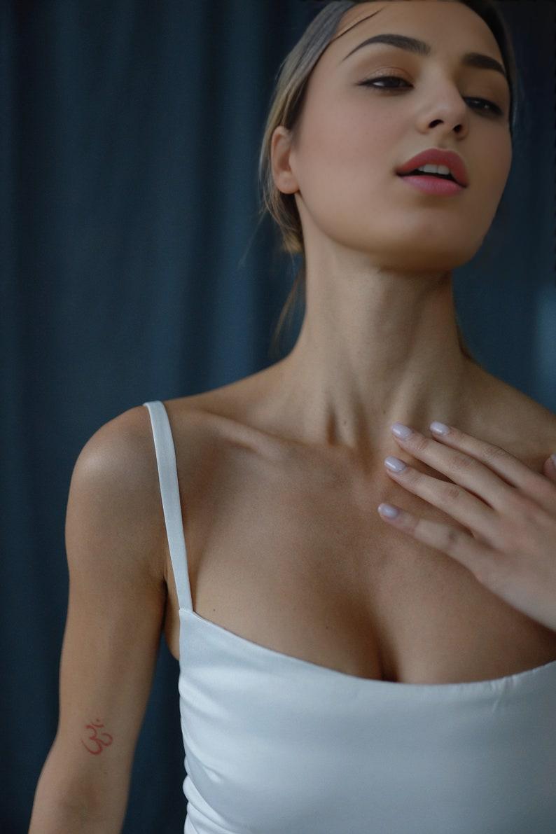 Reception Satin Dress Midi With A Spaghetti Straps And Sguare Neckline Bridal Topper  A-line Skirt  Wedding Guest Courthouse Dress