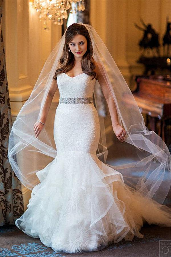 Mermaid transparent stiff gauze wedding dress elegant bridal gown with belt