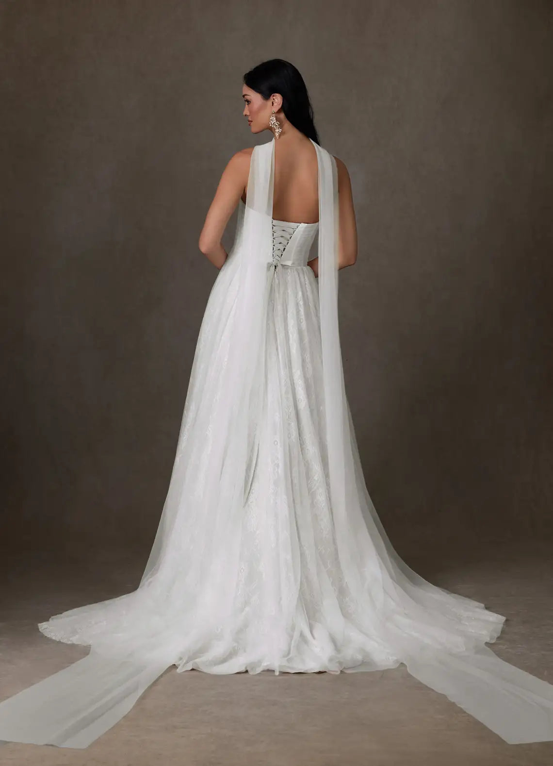 Whimsical, bohemian aesthetic Strapless Lace A-Line Wedding Dress with Corset Back and Detachable Choker