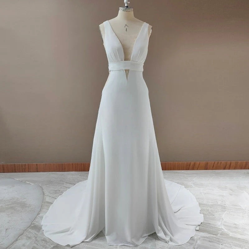 V neck Cheap Chiffon Long Prom Dress Wedding Dress