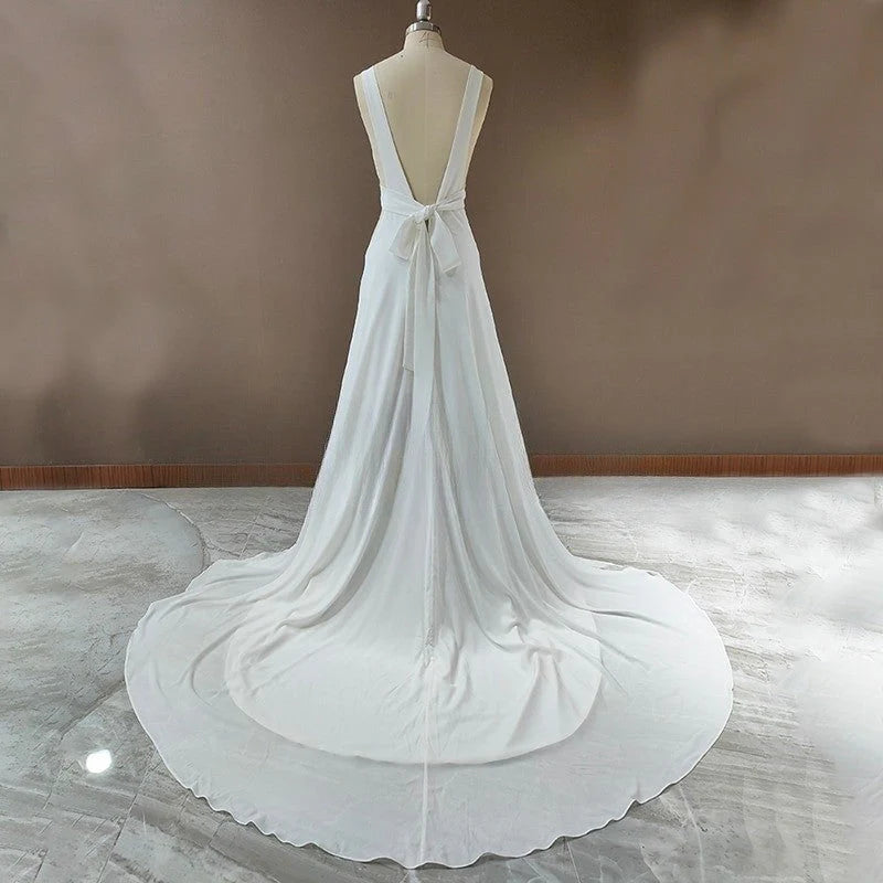 V neck Cheap Chiffon Long Prom Dress Wedding Dress