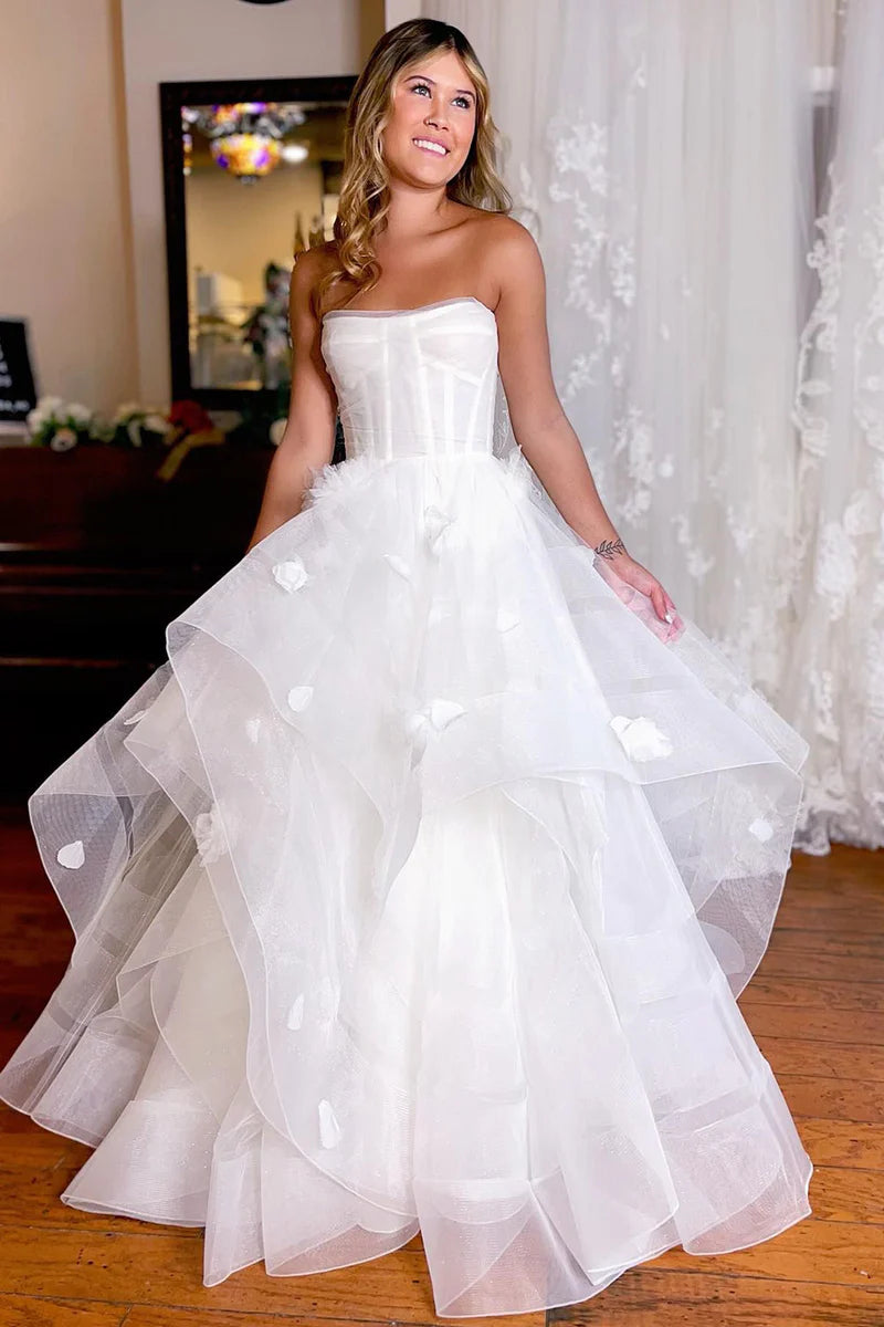 Simple White Corset A-Line Wedding Dress with Appliques