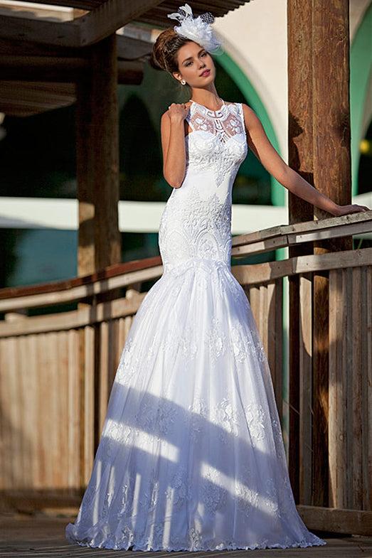 Mermaid Lace Wedding Dresses Jewel Sleeveless Floor Length Bridal Gowns