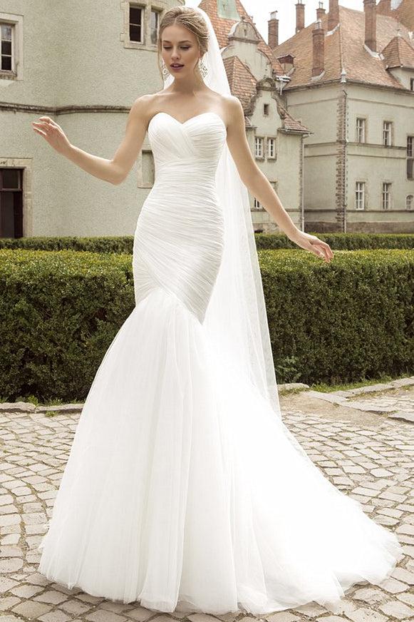 Mermaid chiffon bridal gown sweetheart sleeveless wedding dress
