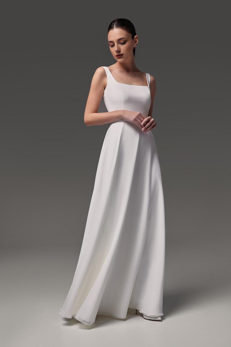 Modest wedding dress Simple wedding dress crepe wedding dress A-line silhouette square neckline