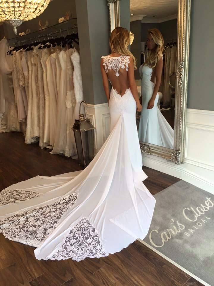 Back Sheath Wedding Dresses Sleeveless Vintage Lace Bride Dress