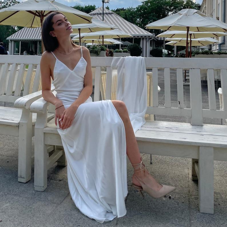 Simple Wedding Dress With Backless Satin Slip Dress For Reception Wedding Dress Wedding Guest Dress Courthouse Wedding Dress