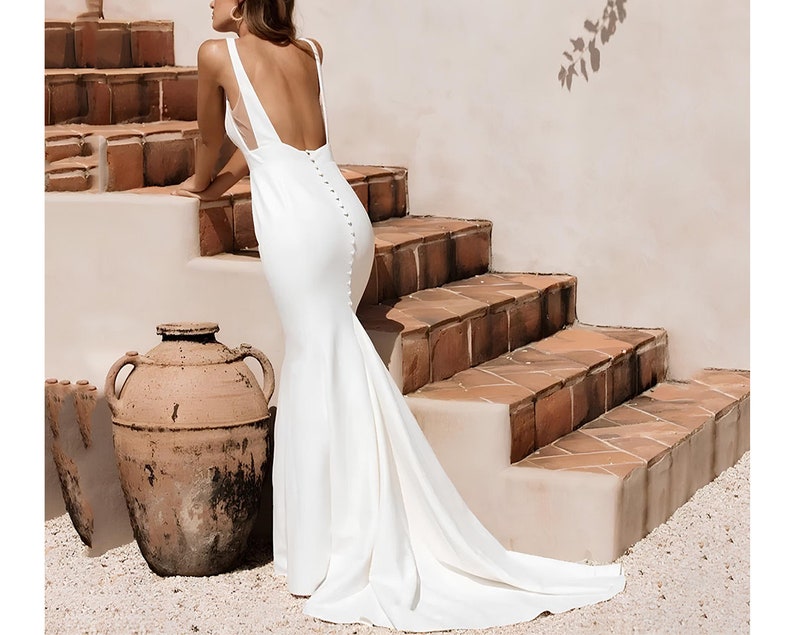 Wedding Dress Boho Square Neck Bridal Gown Low Back Satin Dress Custom Mermaid Wedding Dress