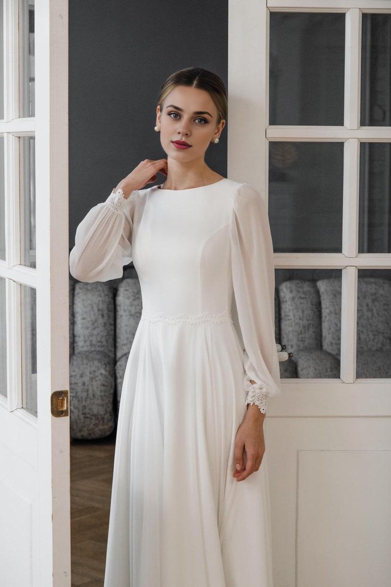 Wedding Dress Gabriella Long Sleeve High Neck Chiffon Bridal Gown