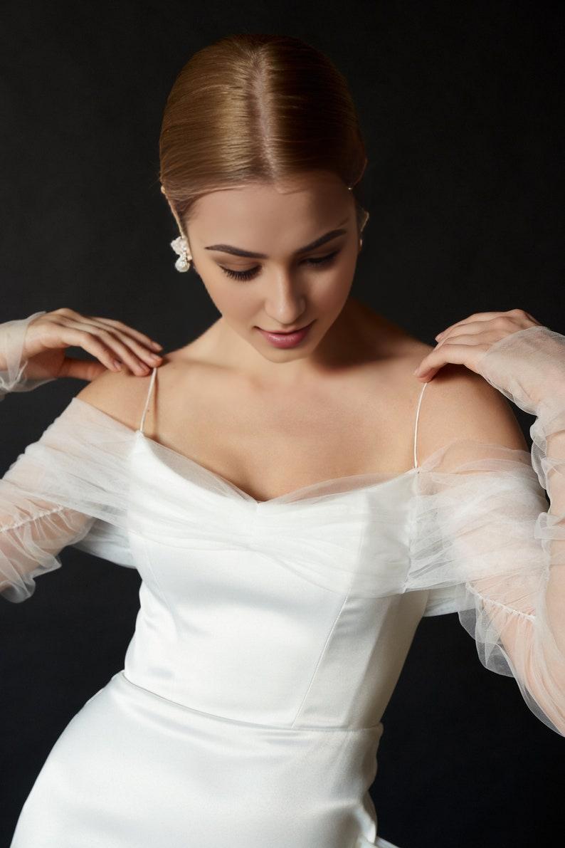 Minimalistic Wedding Dress With Sleeves Off-shoulder Minimalistic Wedding Dress Elegant Satin Wedding Dress