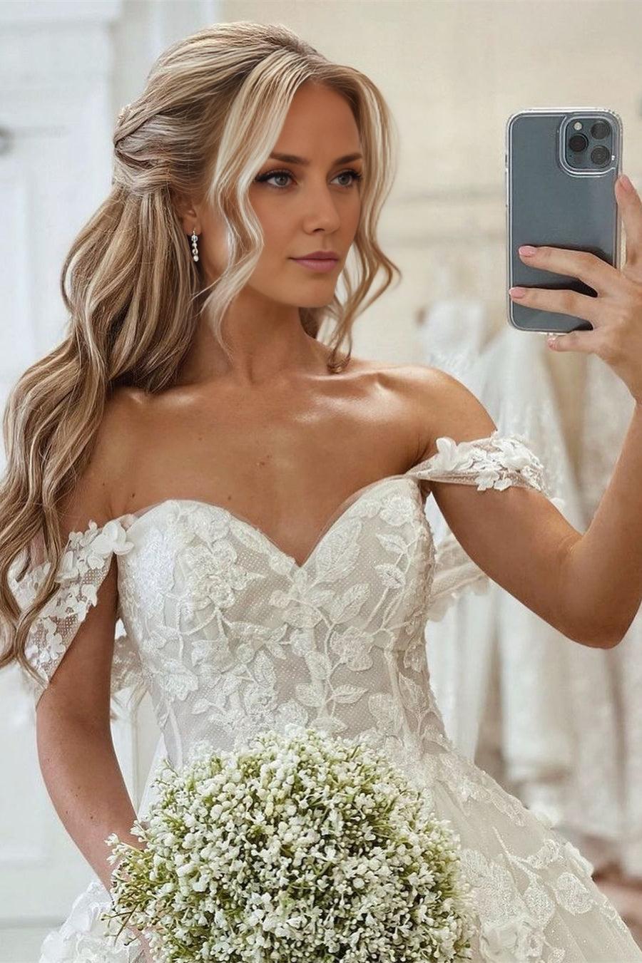 Off-the-Shoulder Appliques Bridal Dresses Long On Sale