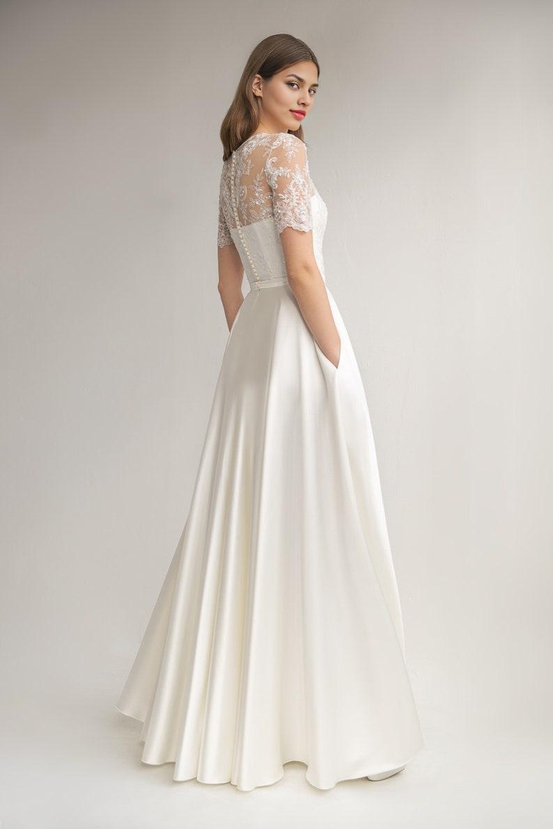 Modest Wedding Dress Satin Wedding Dress A-line Silhouette