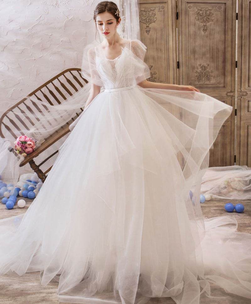 V Neck Tulle Lace Long Wedding Dress Lace Bridal Dress