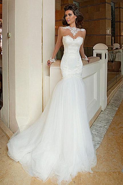 Wedding Dresses Applique Zipper Sweep Train Bridal Gowns