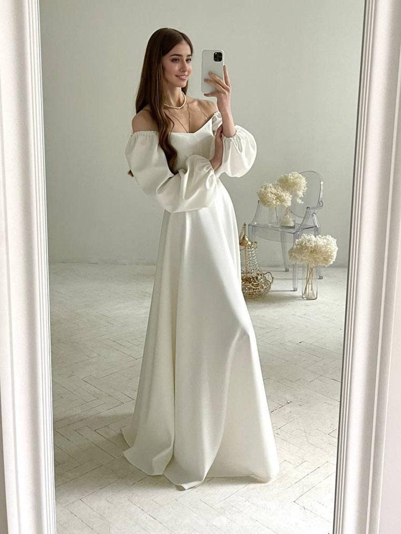 A Modest Dress With Long Sleeves Ivory Dress Maxi Wedding Dress Simple Wedding Dress