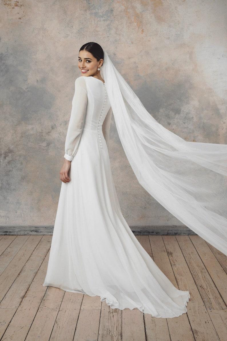 Long sleeve simple wedding dress modest bridal dress Rustic wedding dress