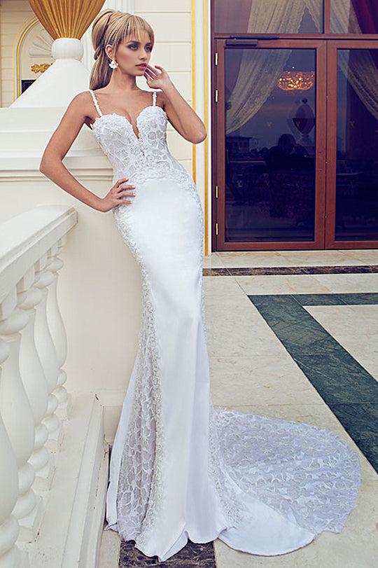 Mermaid Lace Wedding Dresses Open Back Court Train Bridal Gowns
