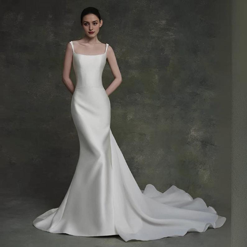 Simple and Elegant Satin Wedding Dress Evening Dress Party Dress