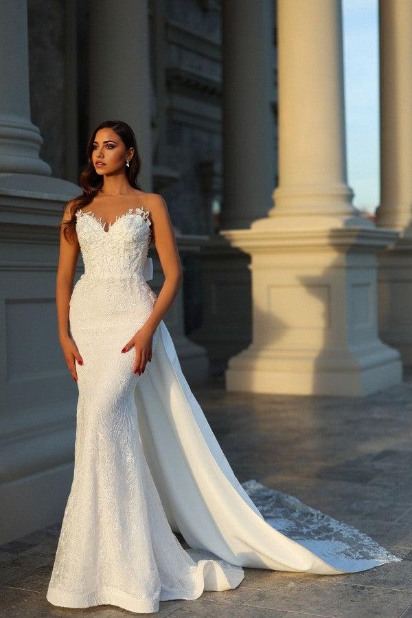 Mythical long mermaid sleeveless lace wedding dress