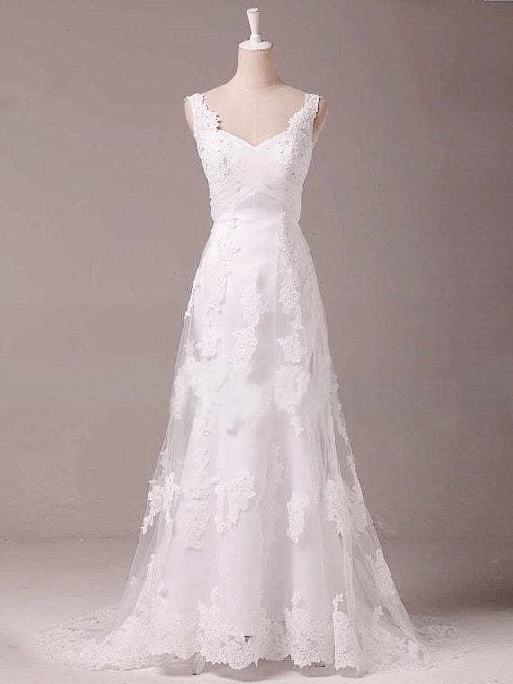 A-line white lace long wedding dress popular decal floor mopping bridal gown