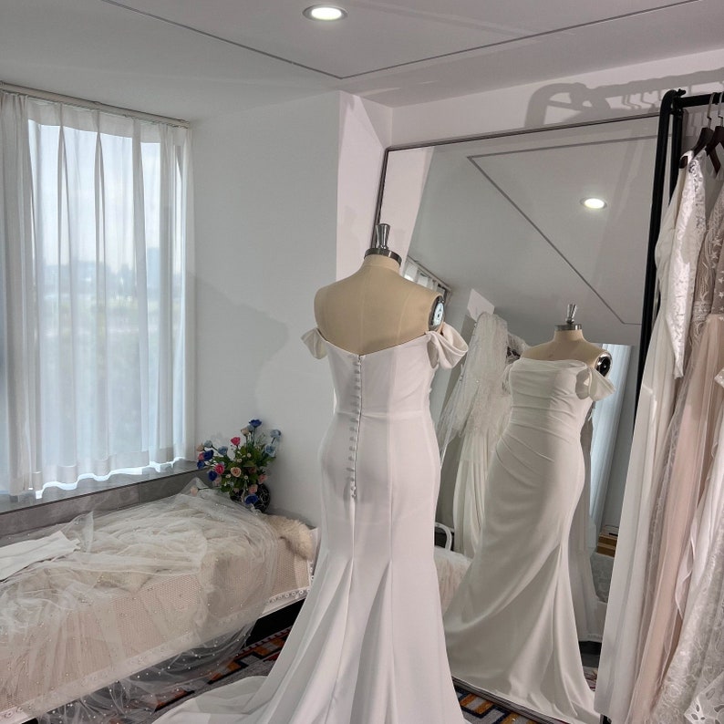 Pleated stretch crepe gown with White Wedding Dress Juliette sleeves