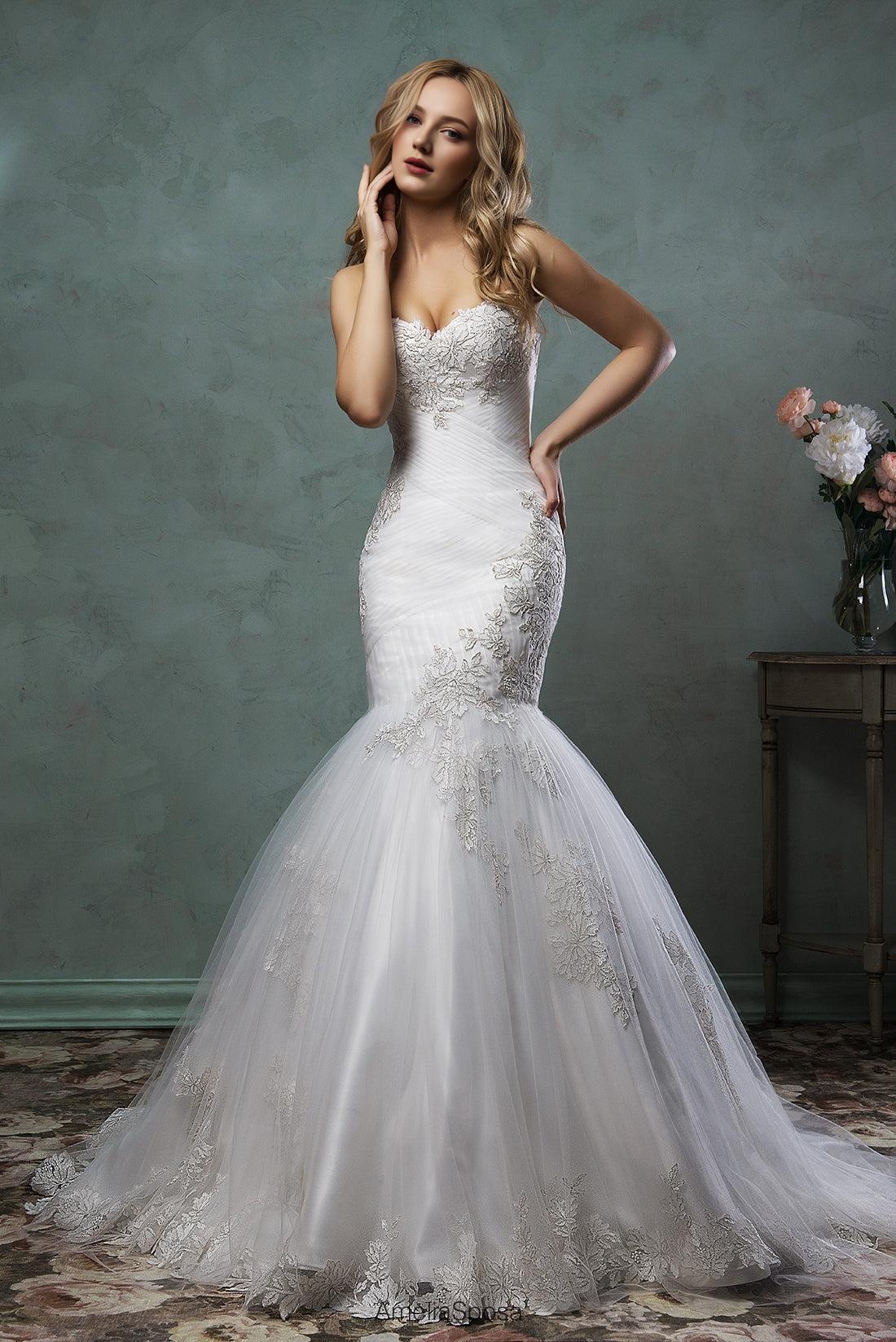 Chiffon Sweetheart Ruffle Bridal Dress Latest Lace Stickers Customized Wedding Dress
