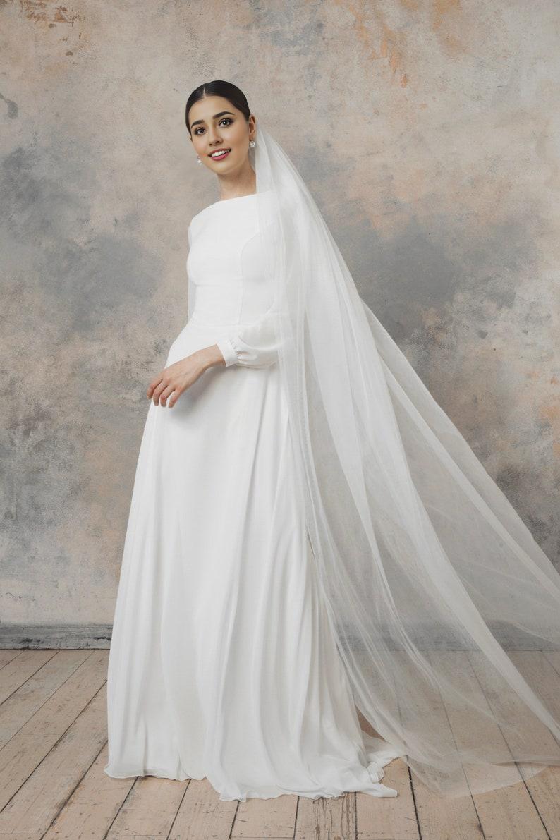 Long sleeve simple wedding dress modest bridal dress Rustic wedding dress