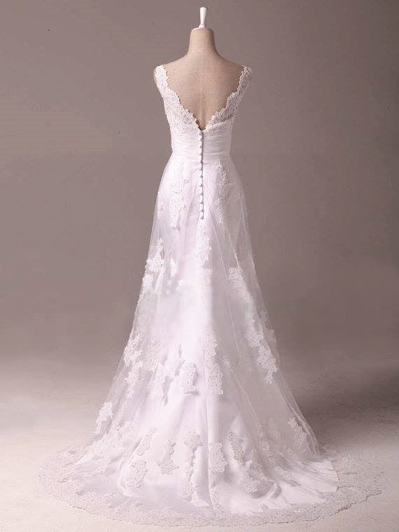 A-line white lace long wedding dress popular decal floor mopping bridal gown