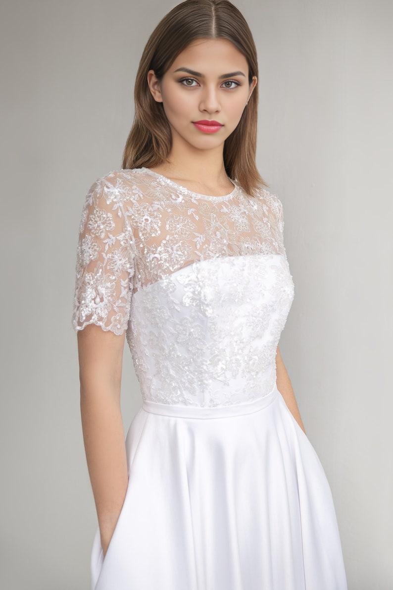 Modest Wedding Dress Satin Wedding Dress A-line Silhouette