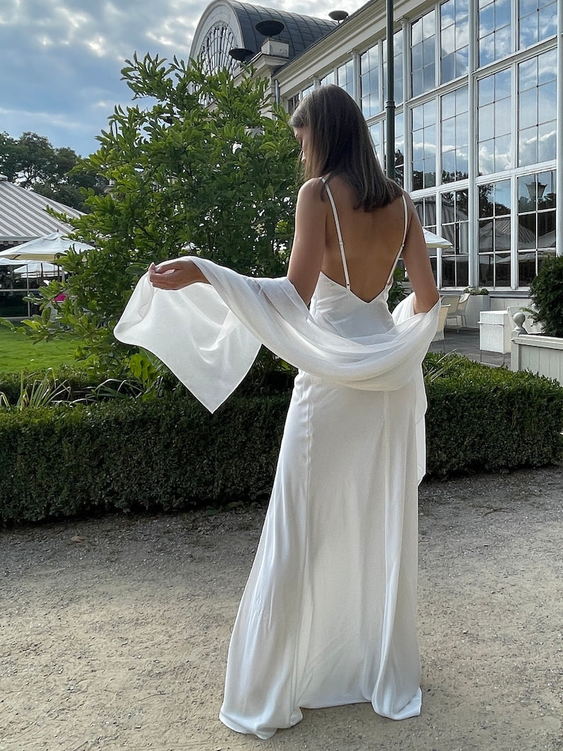 Simple Wedding Dress With Backless Satin Slip Dress For Reception Wedding Dress Wedding Guest Dress Courthouse Wedding Dress