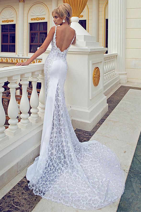 Mermaid Lace Wedding Dresses Open Back Court Train Bridal Gowns