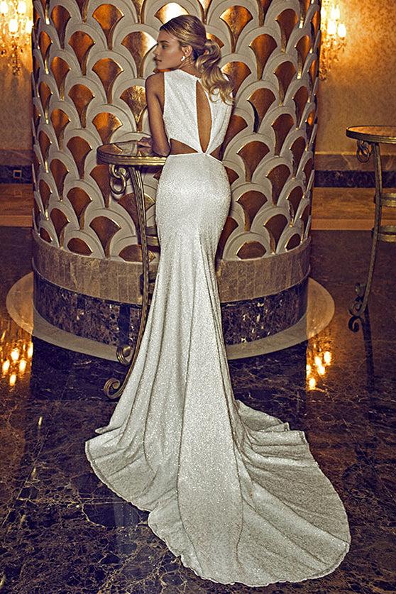 Wedding Dresses Sequined Court Train Sleeveless Bridal Gowns