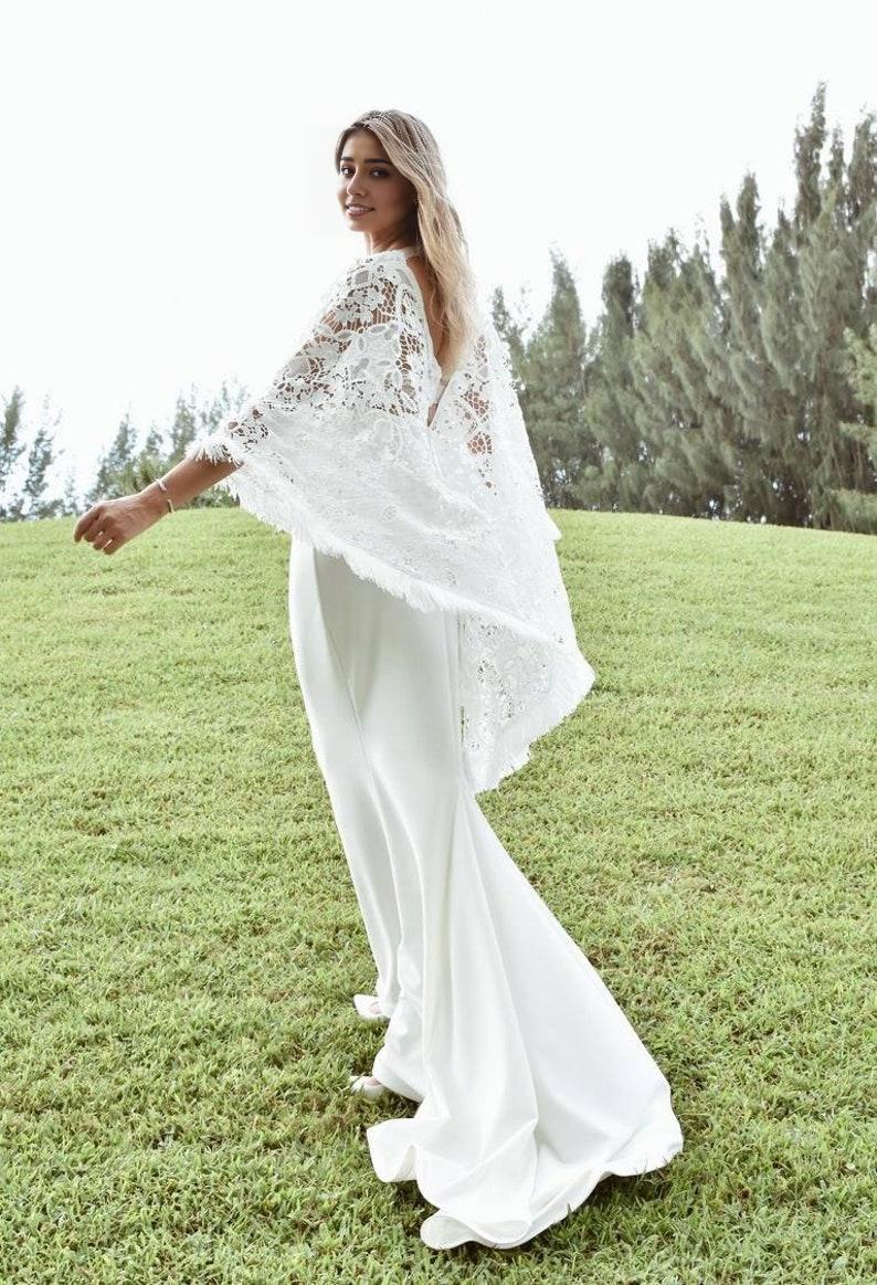 Bohemian Wedding Dress with Embroidered Lace Boho Style Wedding Dress Mermaid Wedding Dress Simple White Lace Dress Beach Wedding Dress