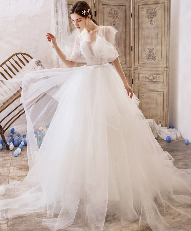 V Neck Tulle Lace Long Wedding Dress Lace Bridal Dress